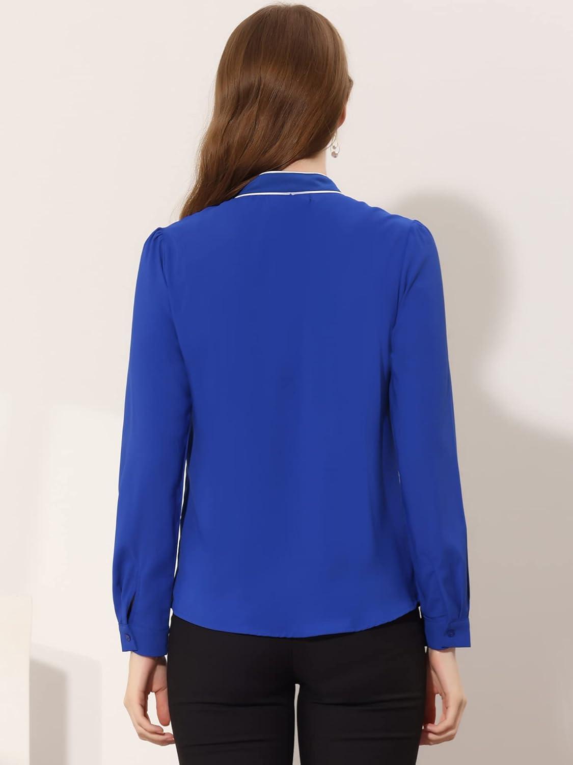 imageAllegra K Womens Work Blouse Tie Neck Long Sleeve Shirts Button Down Elegant Office Business Top 2025Royal Blue