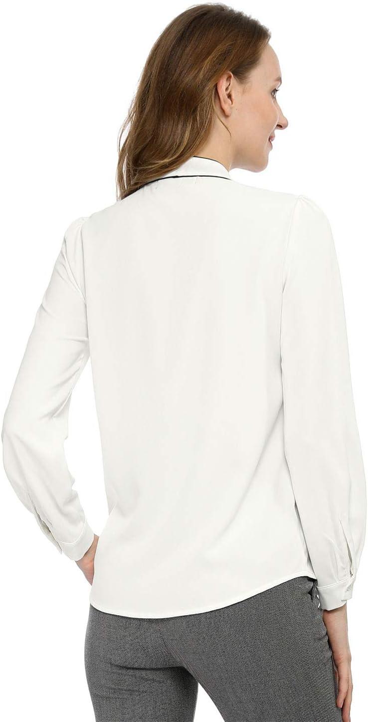 imageAllegra K Womens Work Blouse Tie Neck Long Sleeve Shirts Button Down Elegant Office Business Top 2025White