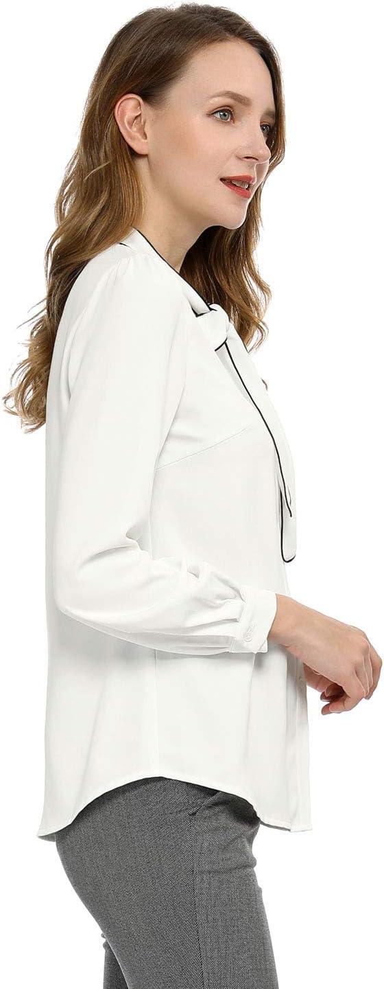 imageAllegra K Womens Work Blouse Tie Neck Long Sleeve Shirts Button Down Elegant Office Business Top 2025White