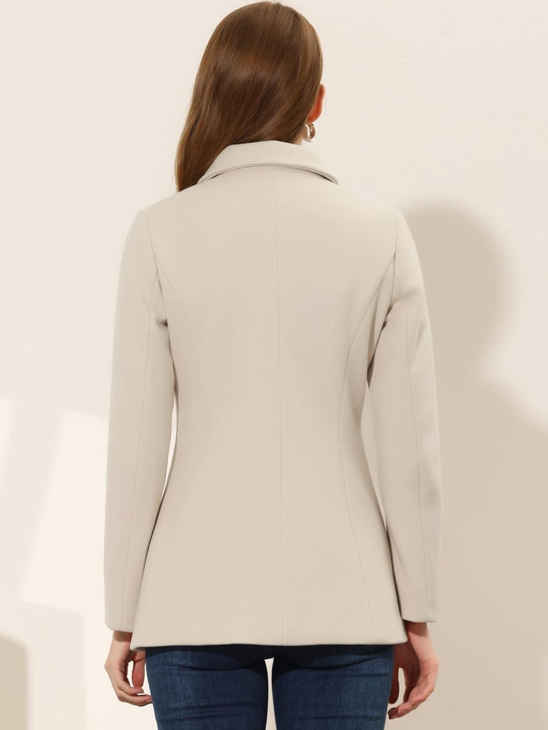 imageAllegra K Womens Work Office Winter Overcoat Single Breasted Point Collar Pea CoatBeige