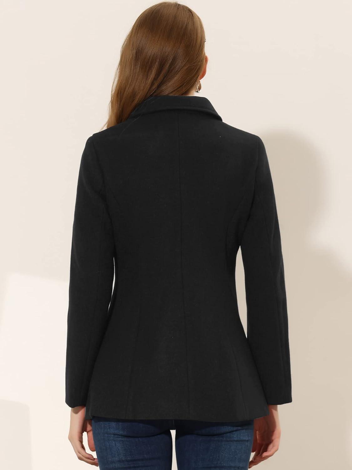 imageAllegra K Womens Work Office Winter Overcoat Single Breasted Point Collar Pea CoatBlack