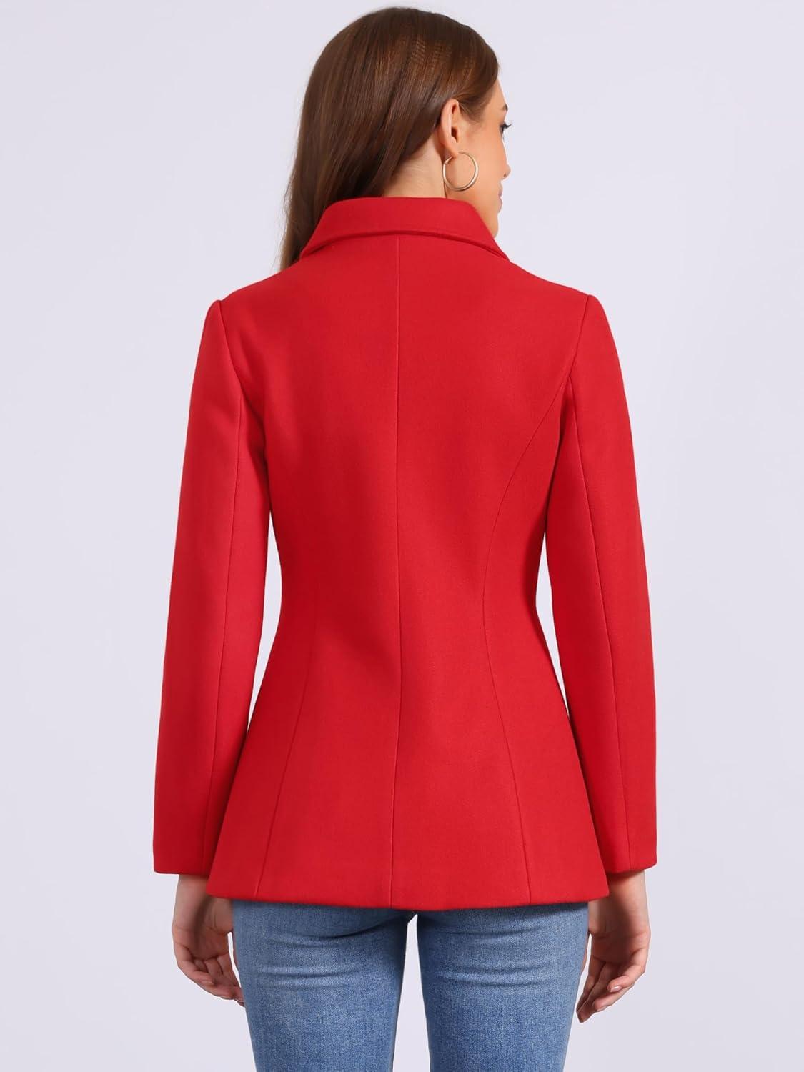imageAllegra K Womens Work Office Winter Overcoat Single Breasted Point Collar Pea CoatBright Red
