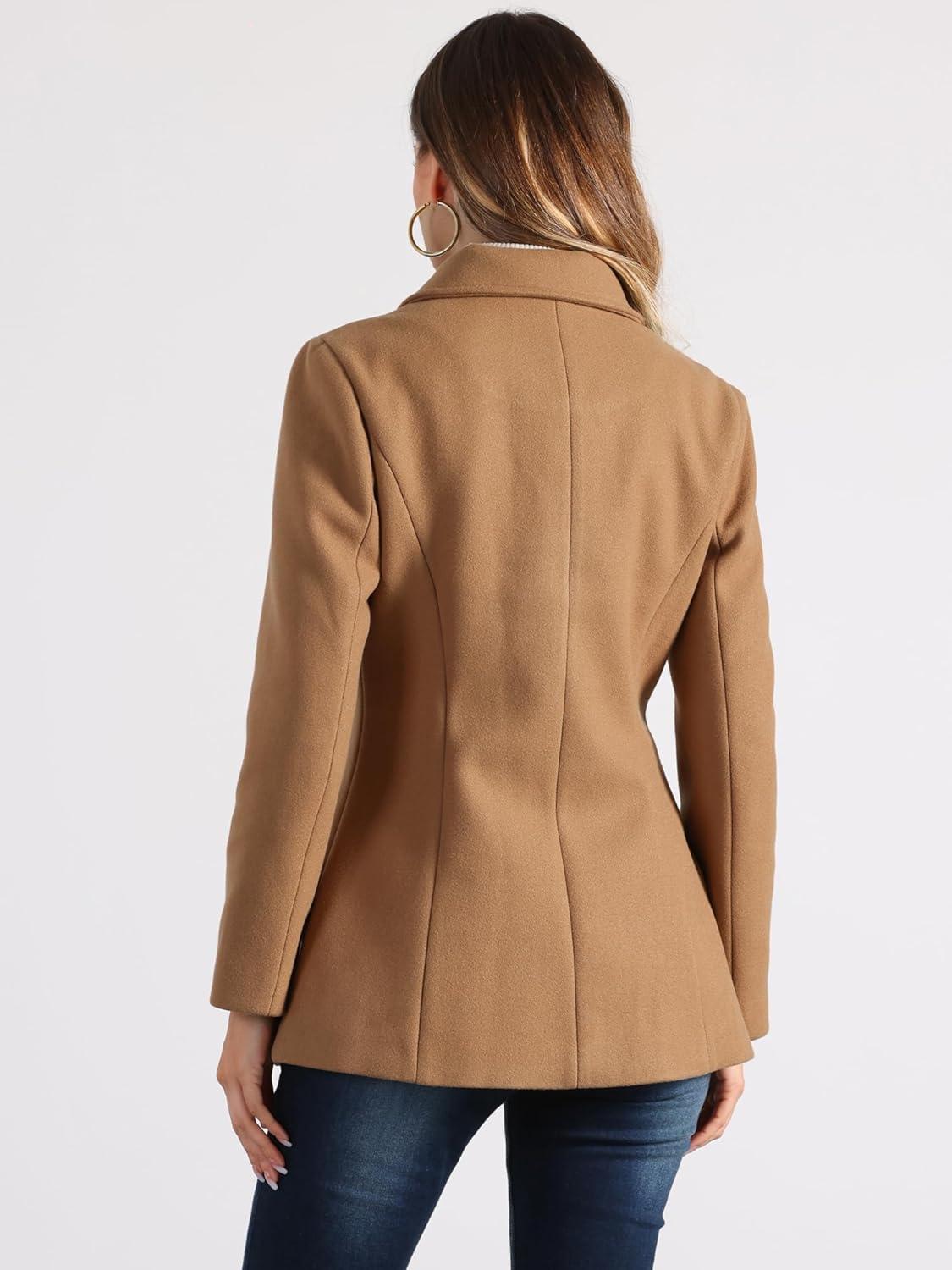 imageAllegra K Womens Work Office Winter Overcoat Single Breasted Point Collar Pea CoatCamel