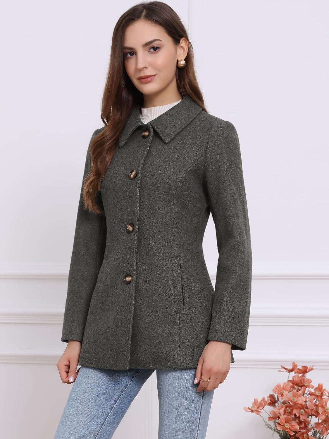 imageAllegra K Womens Work Office Winter Overcoat Single Breasted Point Collar Pea CoatDark Gray