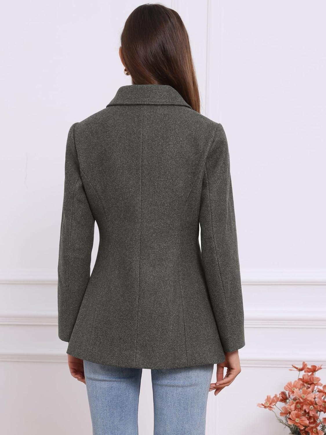 imageAllegra K Womens Work Office Winter Overcoat Single Breasted Point Collar Pea CoatDark Gray