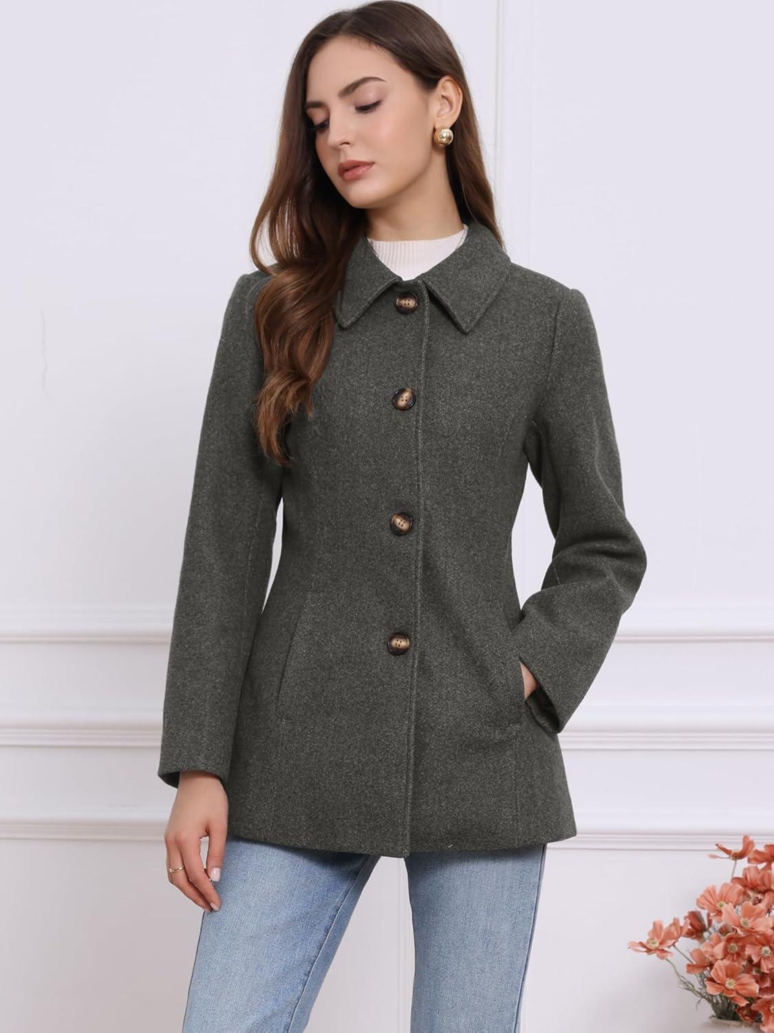 imageAllegra K Womens Work Office Winter Overcoat Single Breasted Point Collar Pea CoatDark Gray