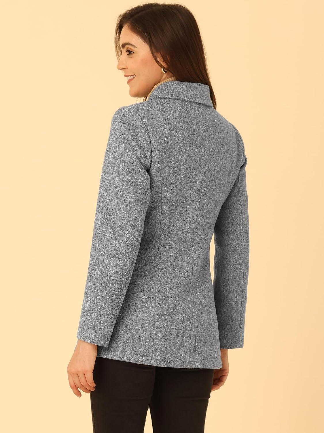 imageAllegra K Womens Work Office Winter Overcoat Single Breasted Point Collar Pea CoatGrey
