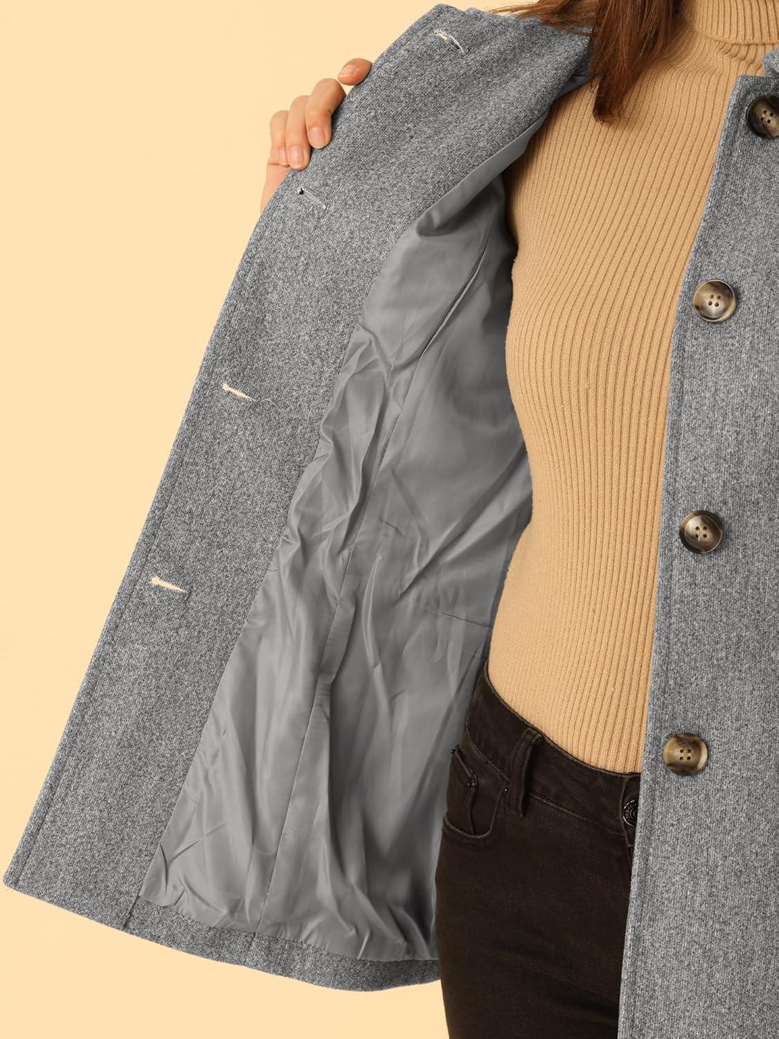imageAllegra K Womens Work Office Winter Overcoat Single Breasted Point Collar Pea CoatGrey