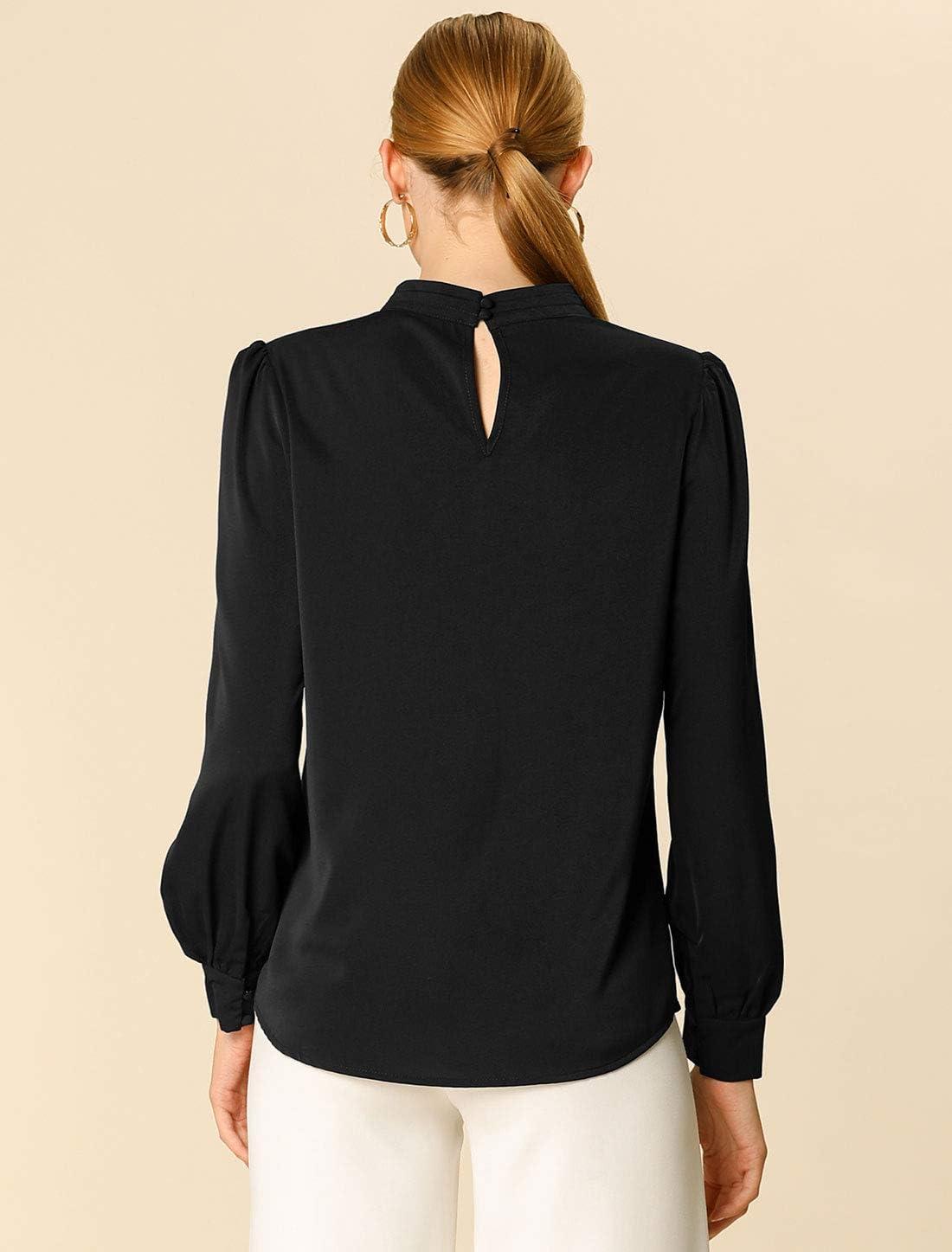 imageAllegra K Womens Work Tops Dressy Casual Shirts Mock Neck Keyhole Business Casual Long Sleeve BlouseBlack