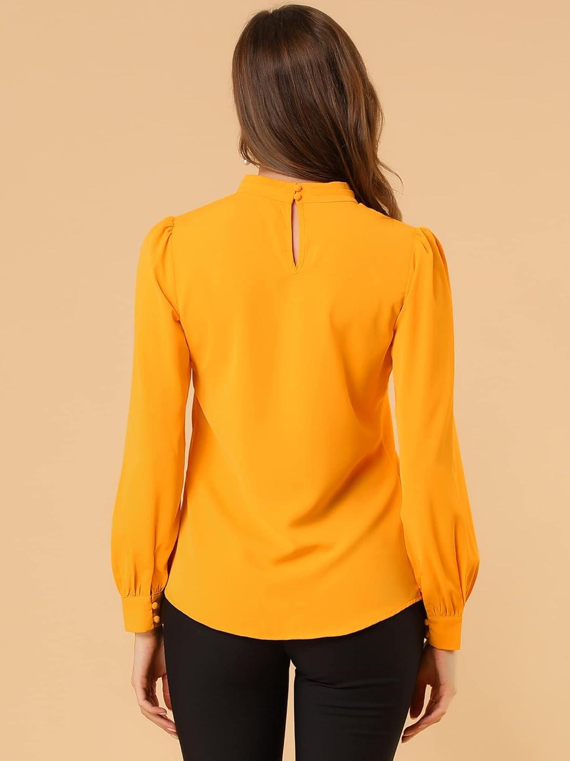 imageAllegra K Womens Work Tops Dressy Casual Shirts Mock Neck Keyhole Business Casual Long Sleeve BlouseBright Yellow