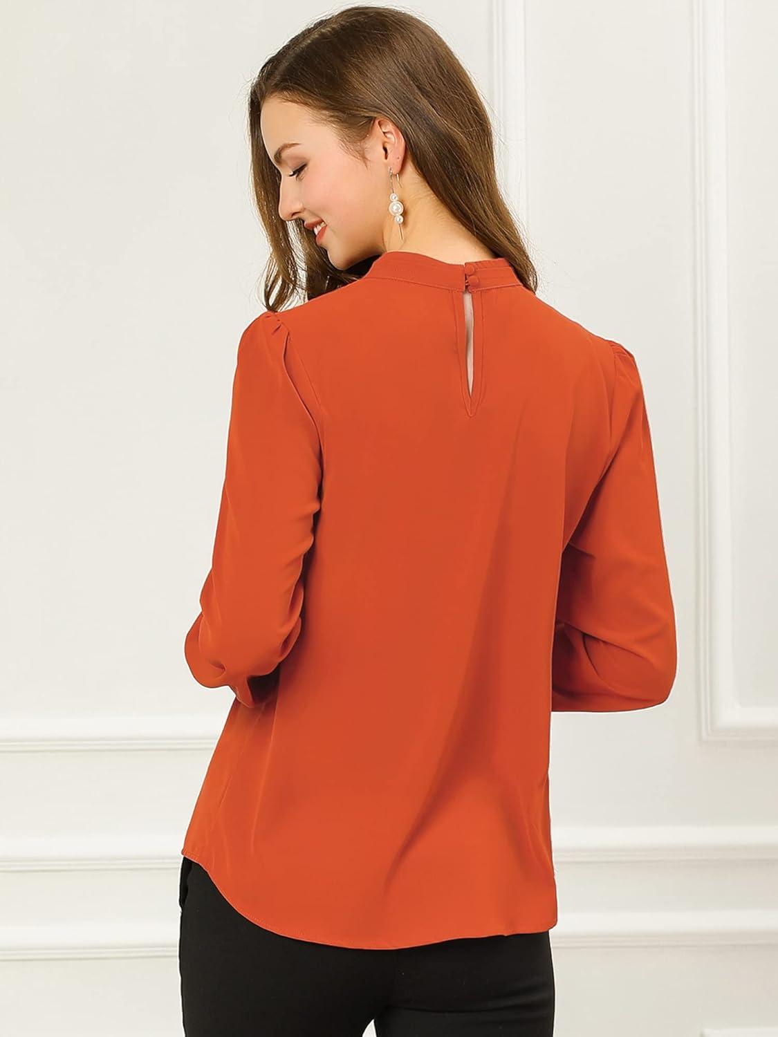 imageAllegra K Womens Work Tops Dressy Casual Shirts Mock Neck Keyhole Business Casual Long Sleeve BlouseBrown Red