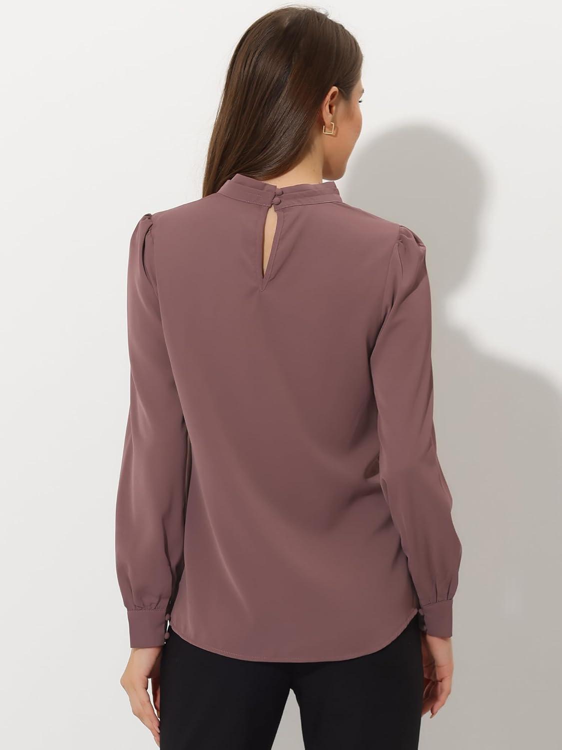 imageAllegra K Womens Work Tops Dressy Casual Shirts Mock Neck Keyhole Business Casual Long Sleeve BlouseCarmine