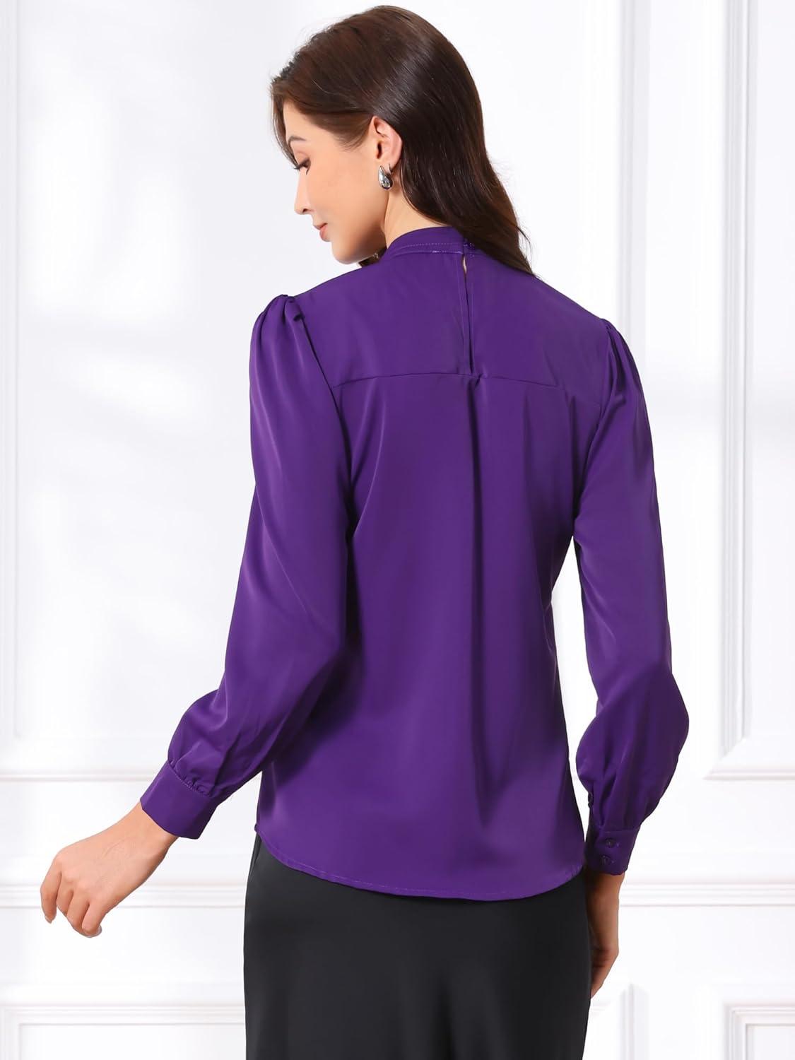 imageAllegra K Womens Work Tops Dressy Casual Shirts Mock Neck Keyhole Business Casual Long Sleeve BlouseDark Purple