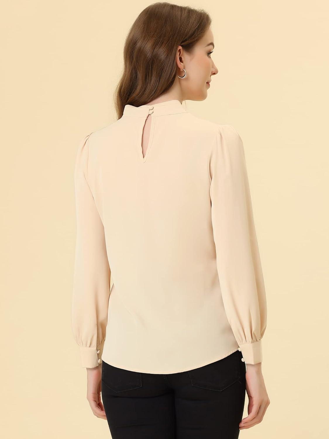 imageAllegra K Womens Work Tops Dressy Casual Shirts Mock Neck Keyhole Business Casual Long Sleeve BlouseFreshpink