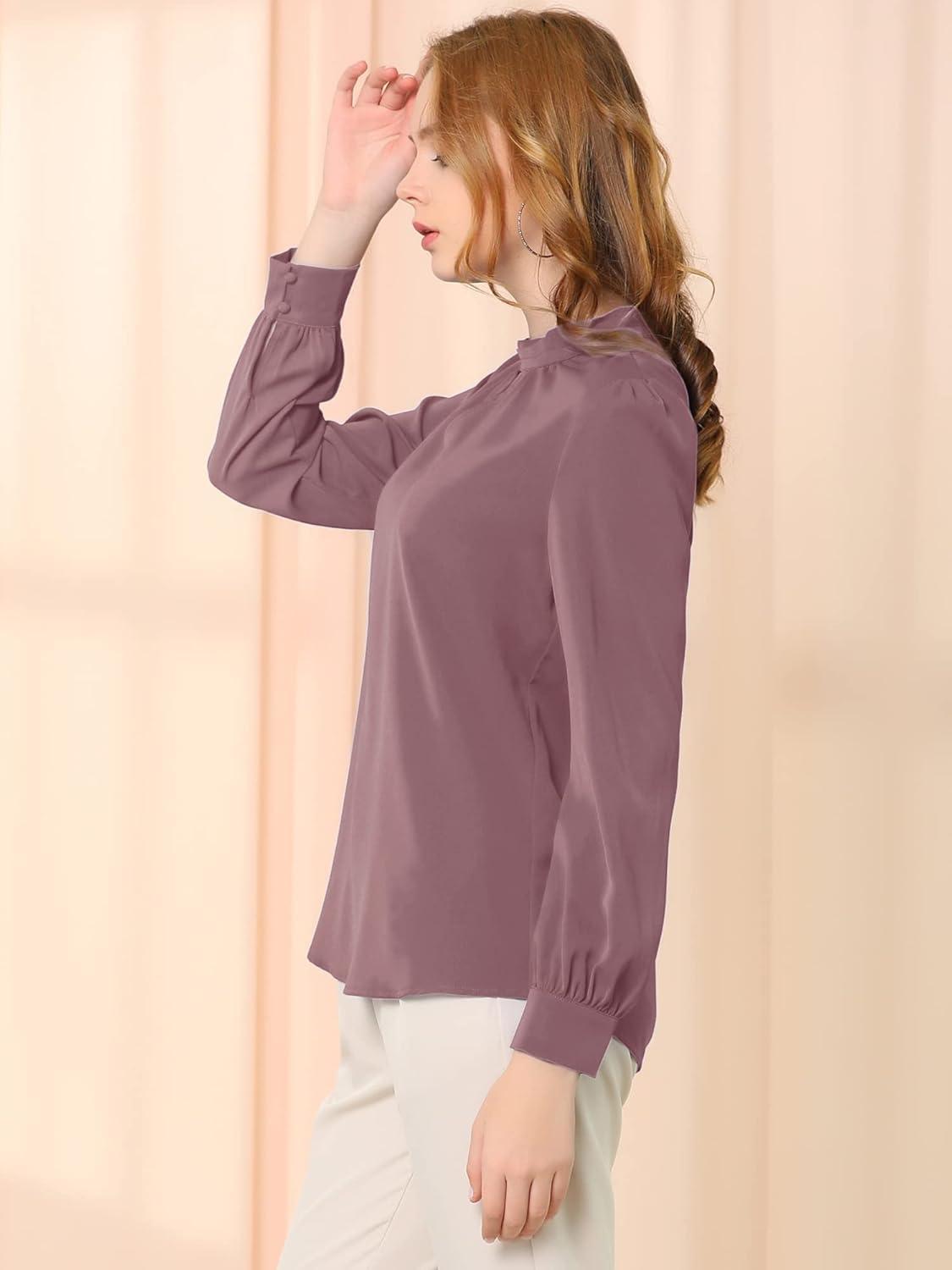 imageAllegra K Womens Work Tops Dressy Casual Shirts Mock Neck Keyhole Business Casual Long Sleeve BlouseGray Purple