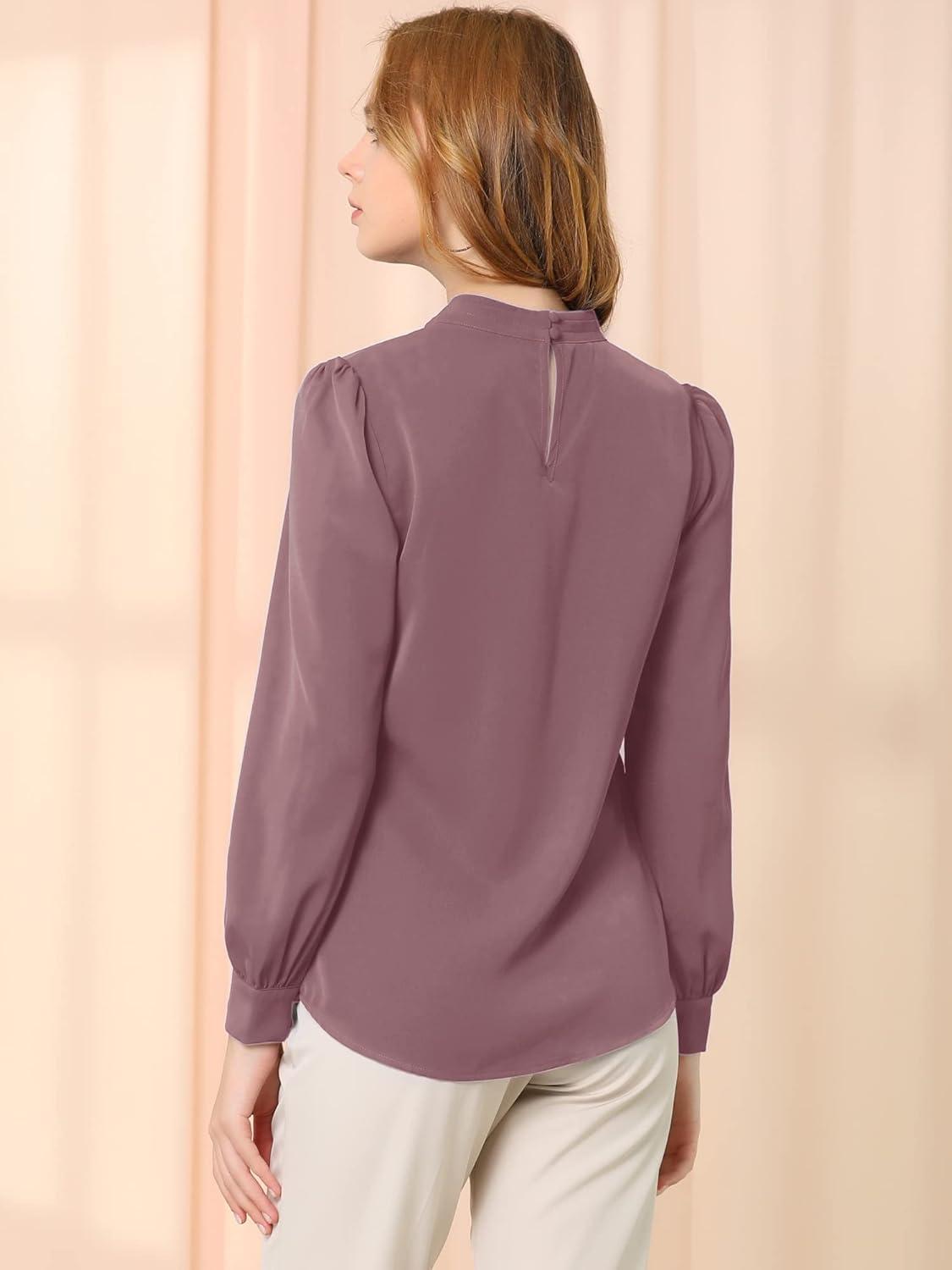 imageAllegra K Womens Work Tops Dressy Casual Shirts Mock Neck Keyhole Business Casual Long Sleeve BlouseGray Purple