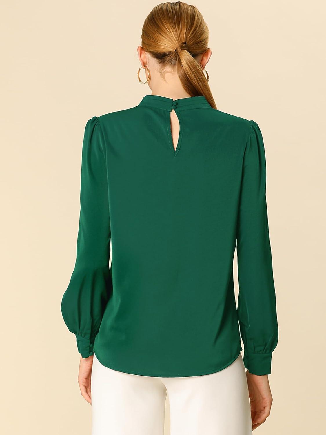imageAllegra K Womens Work Tops Dressy Casual Shirts Mock Neck Keyhole Business Casual Long Sleeve BlouseGreen