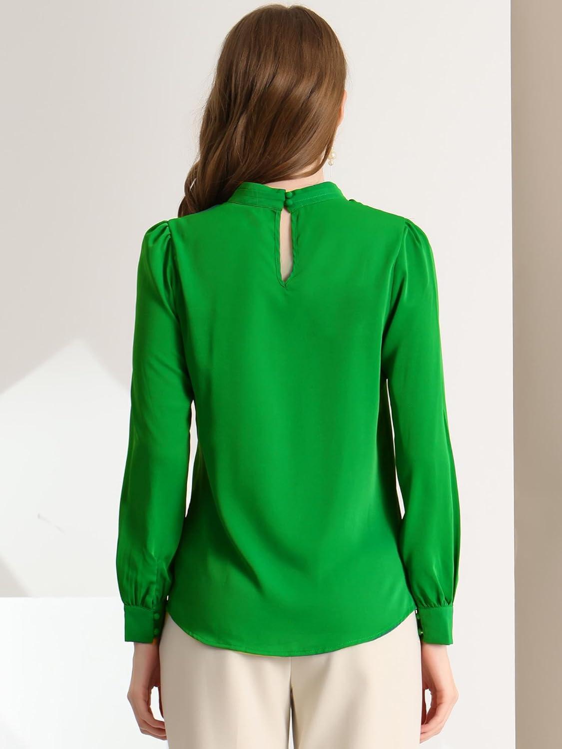 imageAllegra K Womens Work Tops Dressy Casual Shirts Mock Neck Keyhole Business Casual Long Sleeve BlouseGreen1
