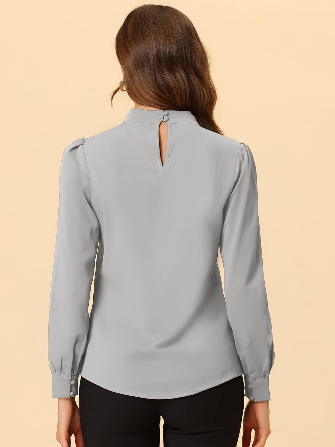 imageAllegra K Womens Work Tops Dressy Casual Shirts Mock Neck Keyhole Business Casual Long Sleeve BlouseGrey