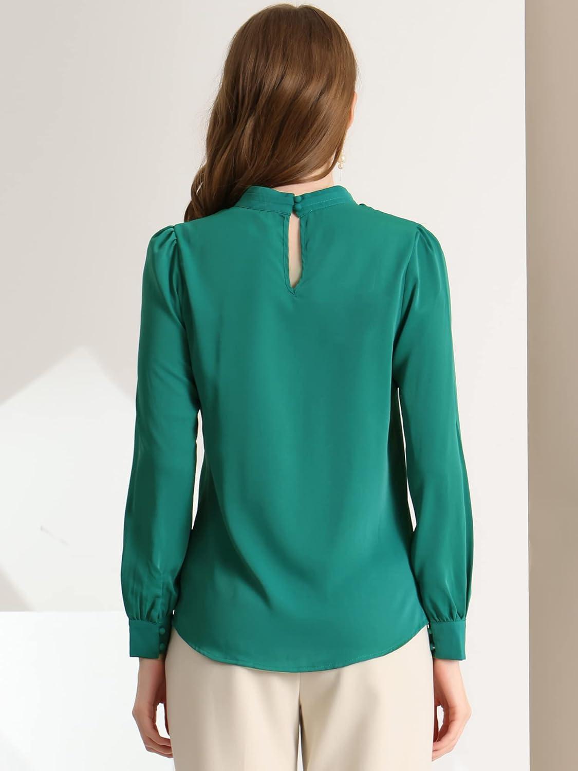imageAllegra K Womens Work Tops Dressy Casual Shirts Mock Neck Keyhole Business Casual Long Sleeve BlouseLake Blue