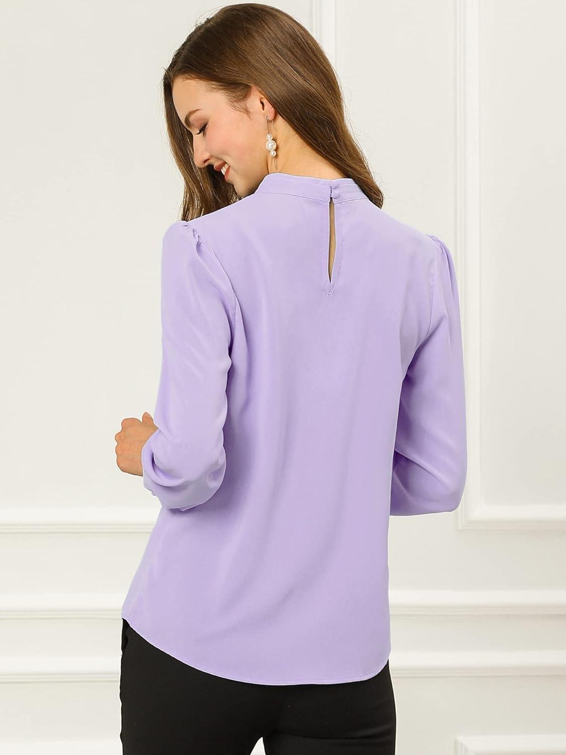 imageAllegra K Womens Work Tops Dressy Casual Shirts Mock Neck Keyhole Business Casual Long Sleeve BlouseLight Purple