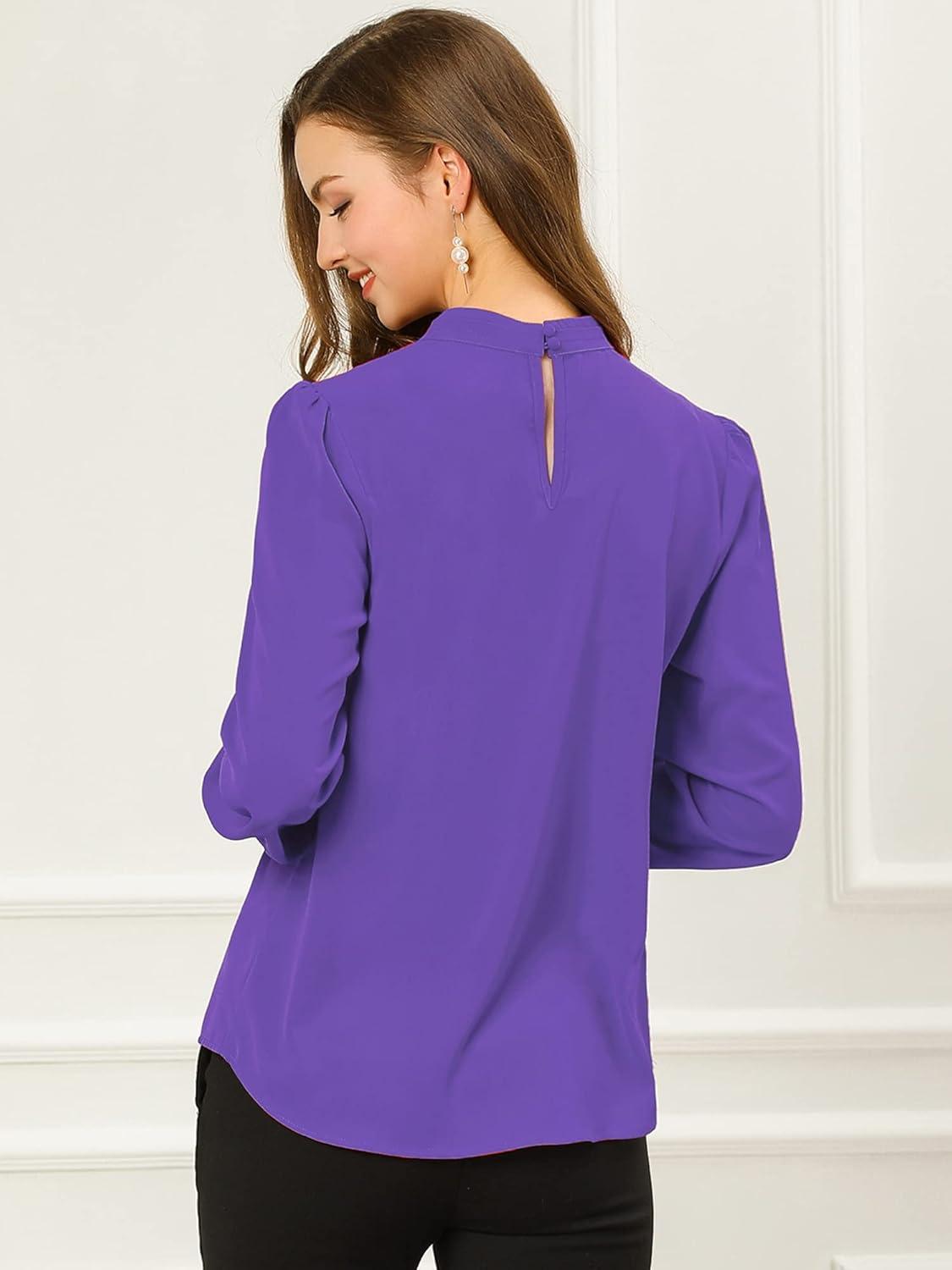 imageAllegra K Womens Work Tops Dressy Casual Shirts Mock Neck Keyhole Business Casual Long Sleeve BlousePurple