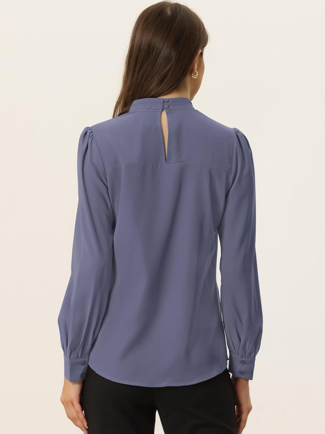 imageAllegra K Womens Work Tops Dressy Casual Shirts Mock Neck Keyhole Business Casual Long Sleeve BlousePurplegrey