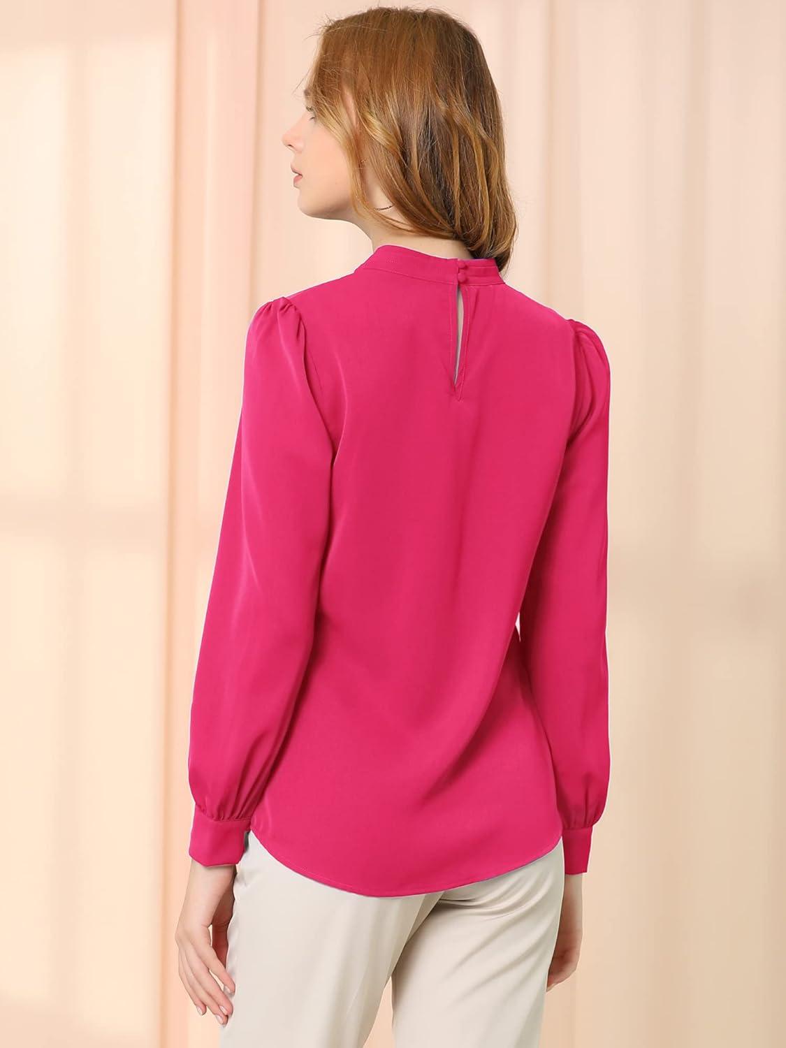 imageAllegra K Womens Work Tops Dressy Casual Shirts Mock Neck Keyhole Business Casual Long Sleeve BlouseRose Red