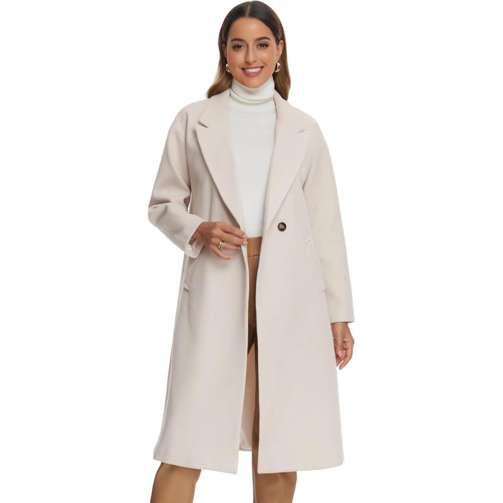 imageAllegra K Winter Overcoat for Womens Notch Lapel DoubleBreasted MidLength Long CoatBeige