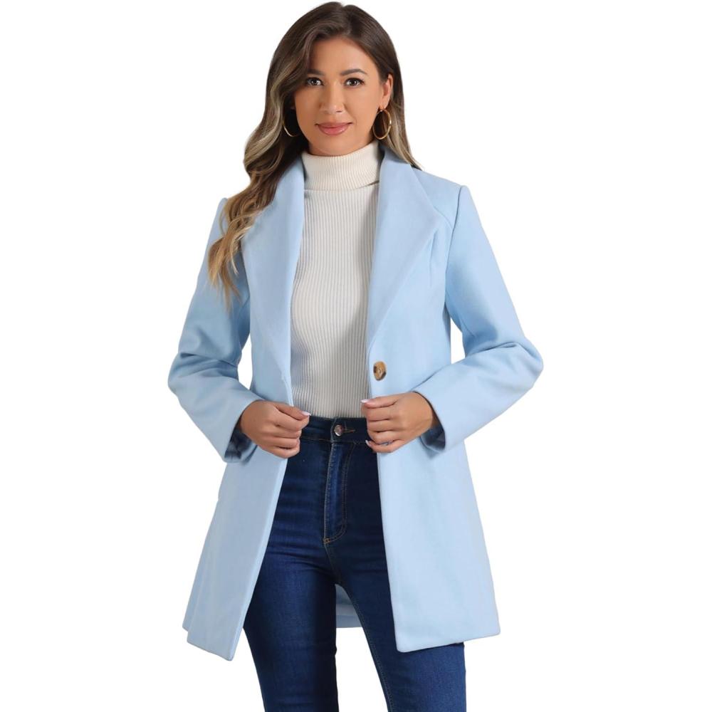 imageAllegra K Womens 2025 Coat for Winter Notch Lapel Collar One Button Outwear Classic Work Trench CoatsLight Blue