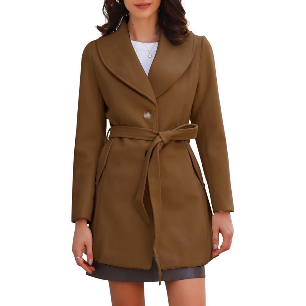 imageAllegra K Womens 2025 Winter Wrap Coat Shawl Collar Belted Single Breasted OvercoatsBrown