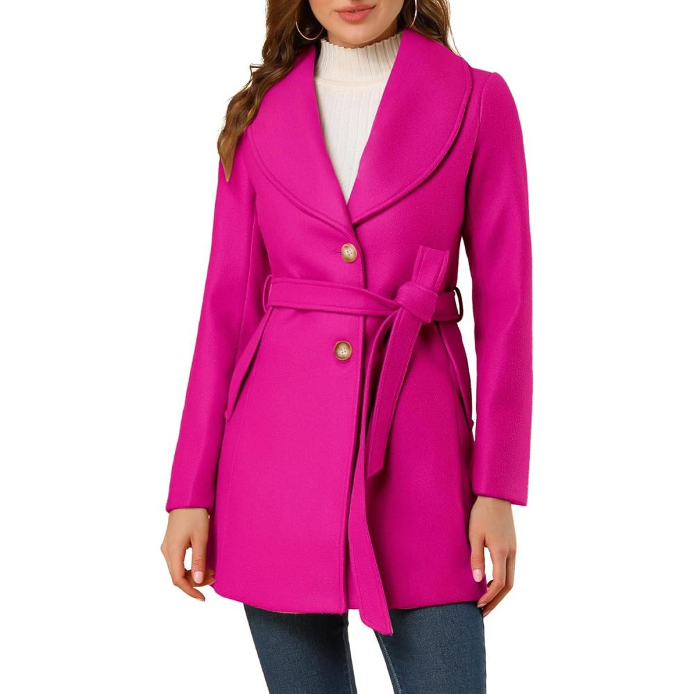 imageAllegra K Womens 2025 Winter Wrap Coat Shawl Collar Belted Single Breasted OvercoatsHot Pink