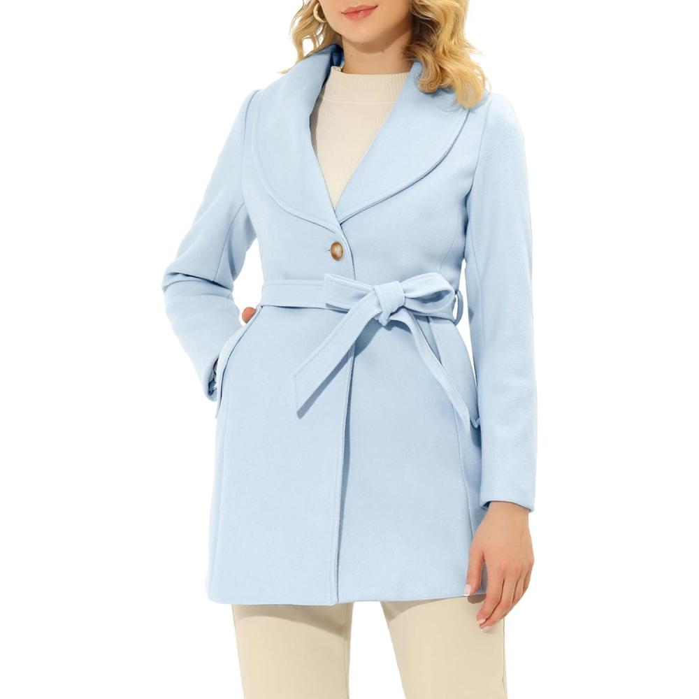 imageAllegra K Womens 2025 Winter Wrap Coat Shawl Collar Belted Single Breasted OvercoatsLight Blue
