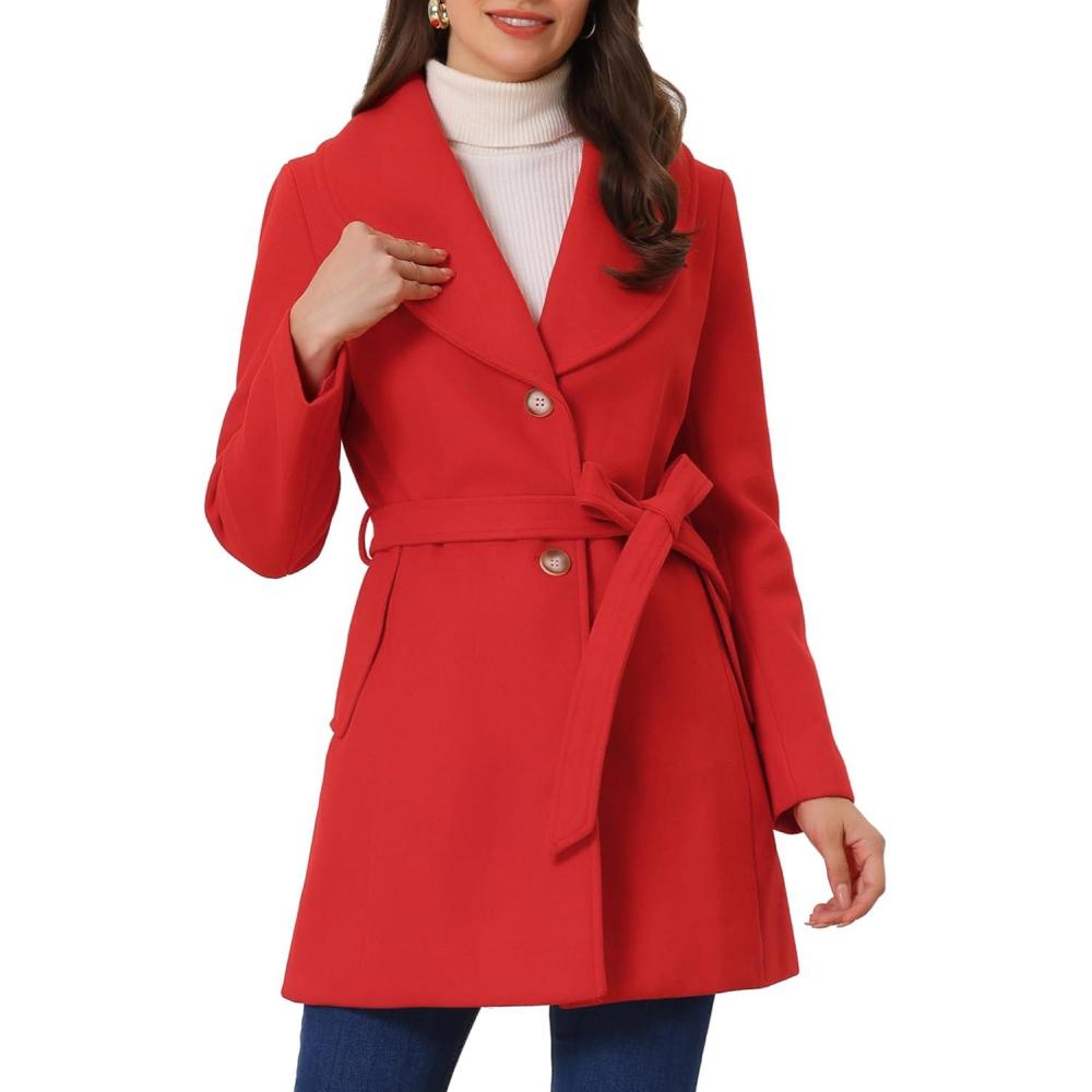 imageAllegra K Womens 2025 Winter Wrap Coat Shawl Collar Belted Single Breasted OvercoatsRed