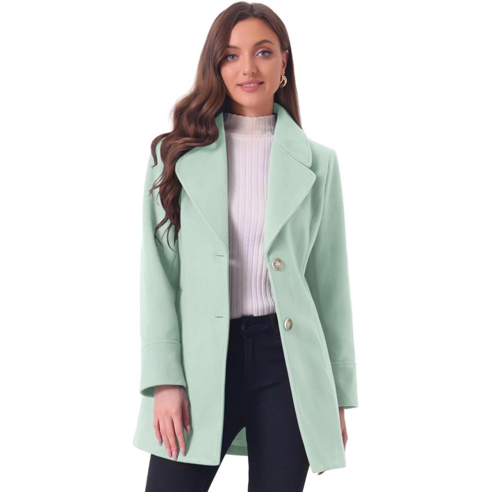 imageAllegra K Womens Elegant Overcoat Notched Shawl Collar Single Breasted Outerwear Winter Long CoatGreen