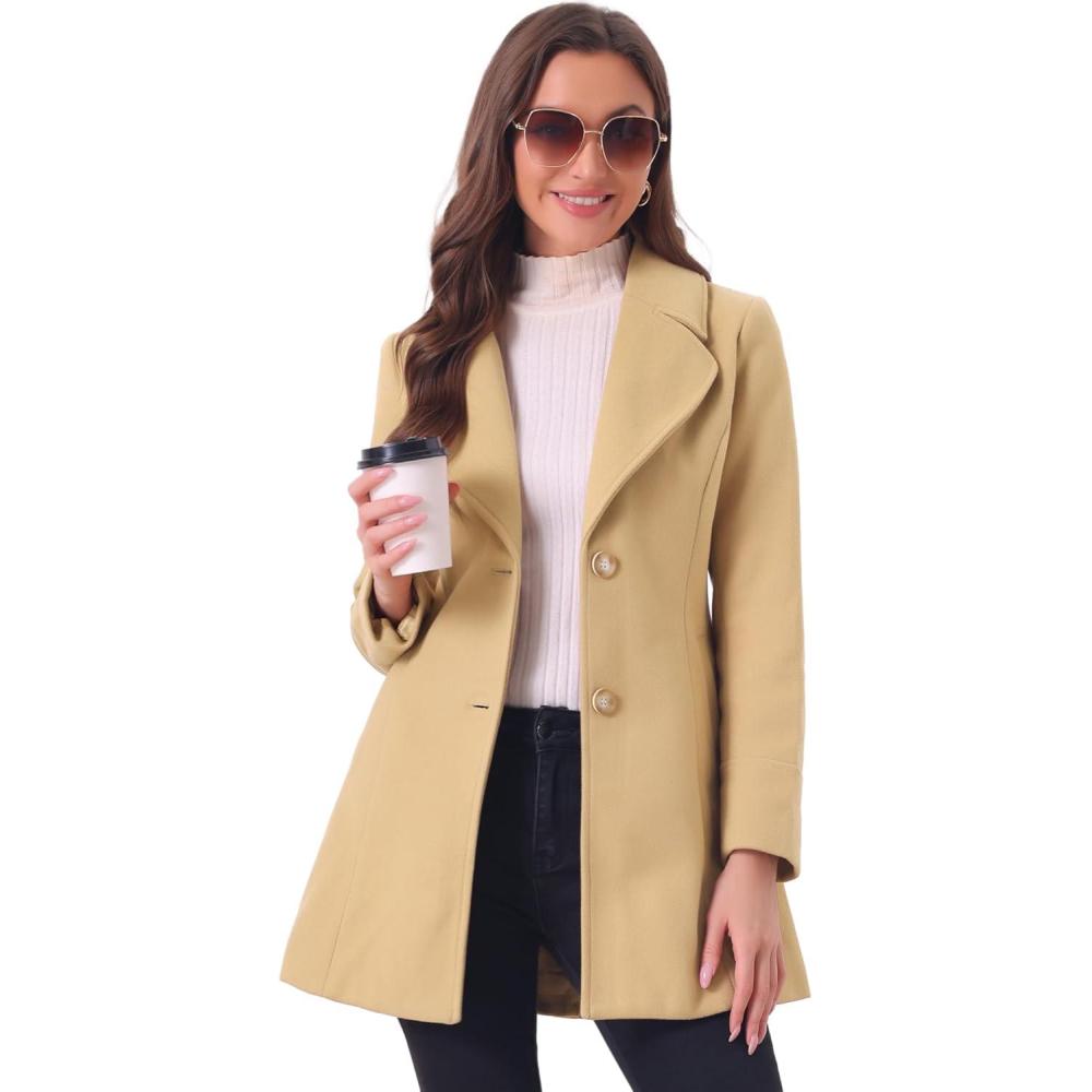 imageAllegra K Womens Elegant Overcoat Notched Shawl Collar Single Breasted Outerwear Winter Long CoatKhaki