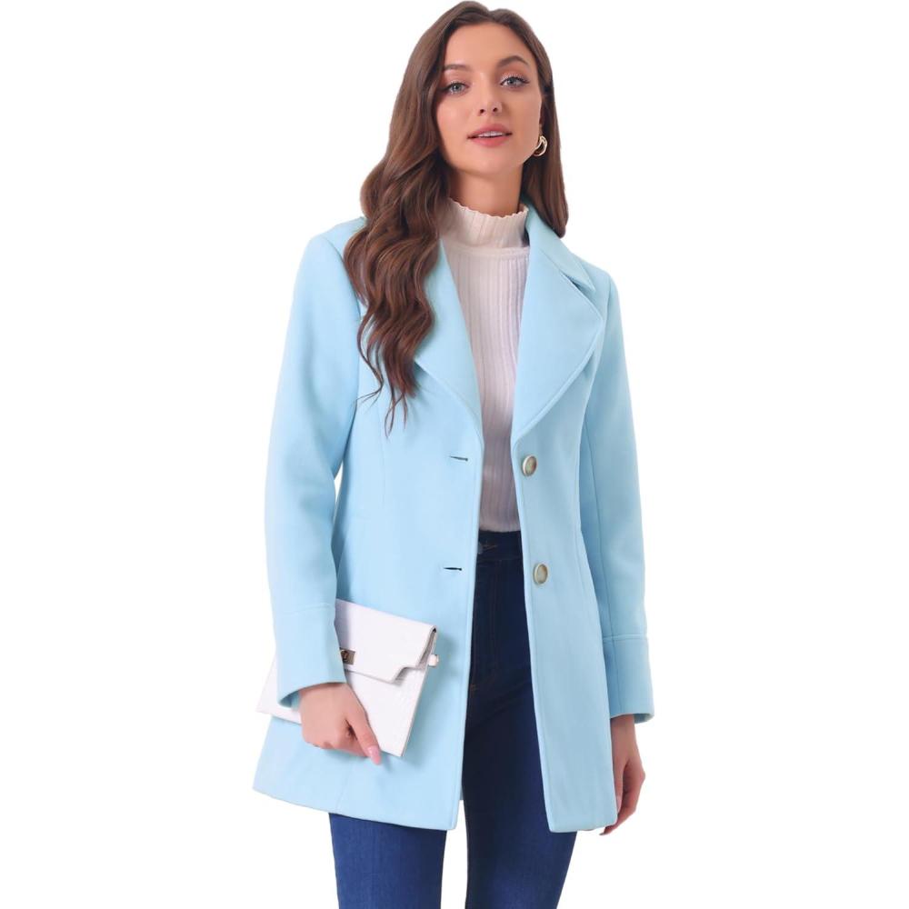 imageAllegra K Womens Elegant Overcoat Notched Shawl Collar Single Breasted Outerwear Winter Long CoatLight Blue