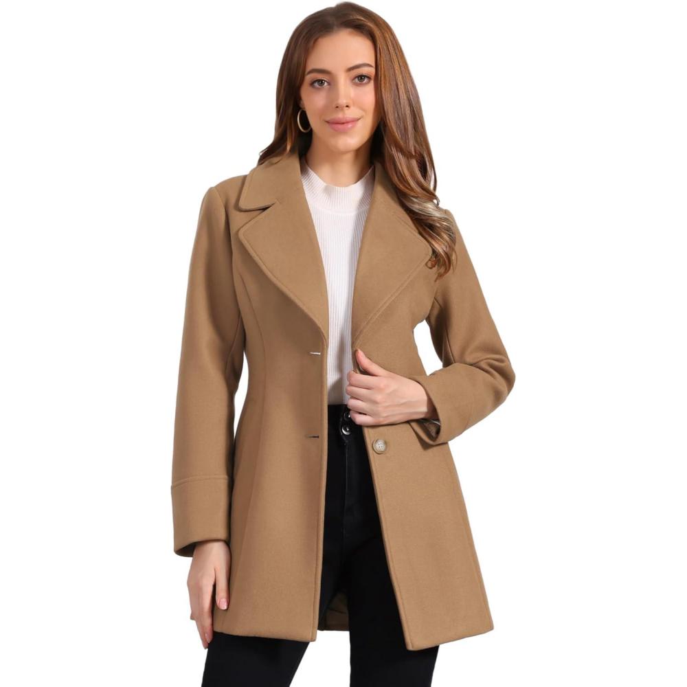 imageAllegra K Womens Elegant Overcoat Notched Shawl Collar Single Breasted Outerwear Winter Long CoatMid Brown