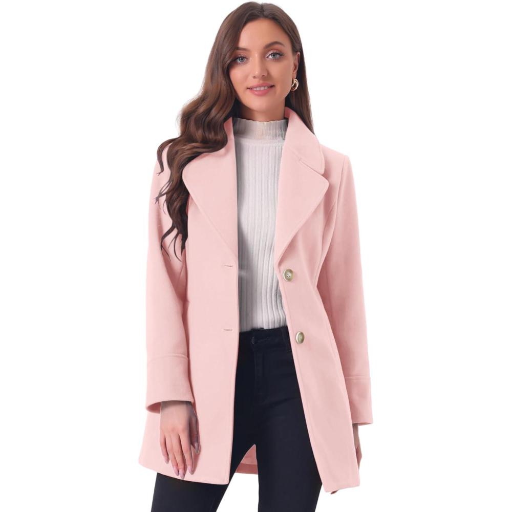 imageAllegra K Womens Elegant Overcoat Notched Shawl Collar Single Breasted Outerwear Winter Long CoatPink