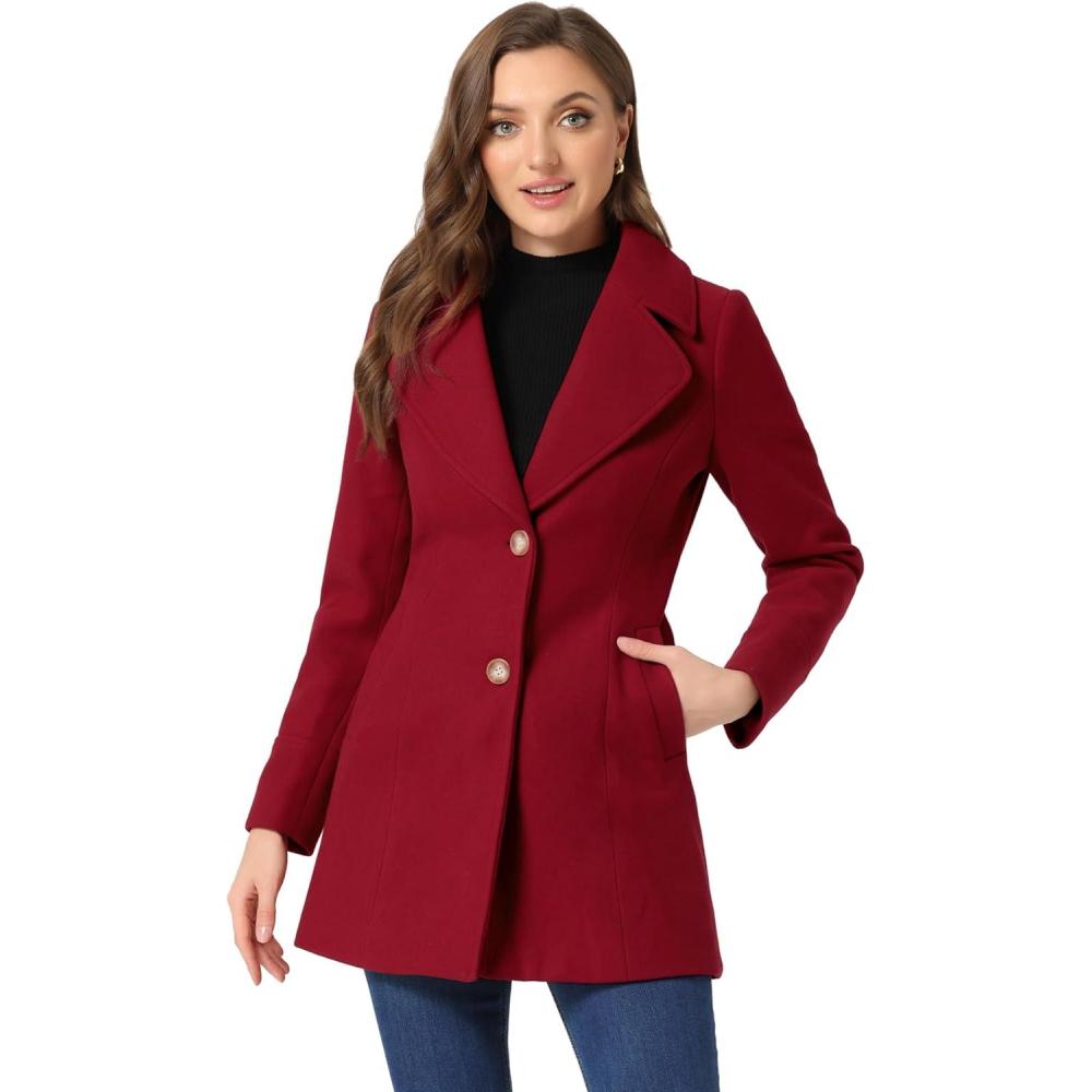 imageAllegra K Womens Elegant Overcoat Notched Shawl Collar Single Breasted Outerwear Winter Long CoatRed