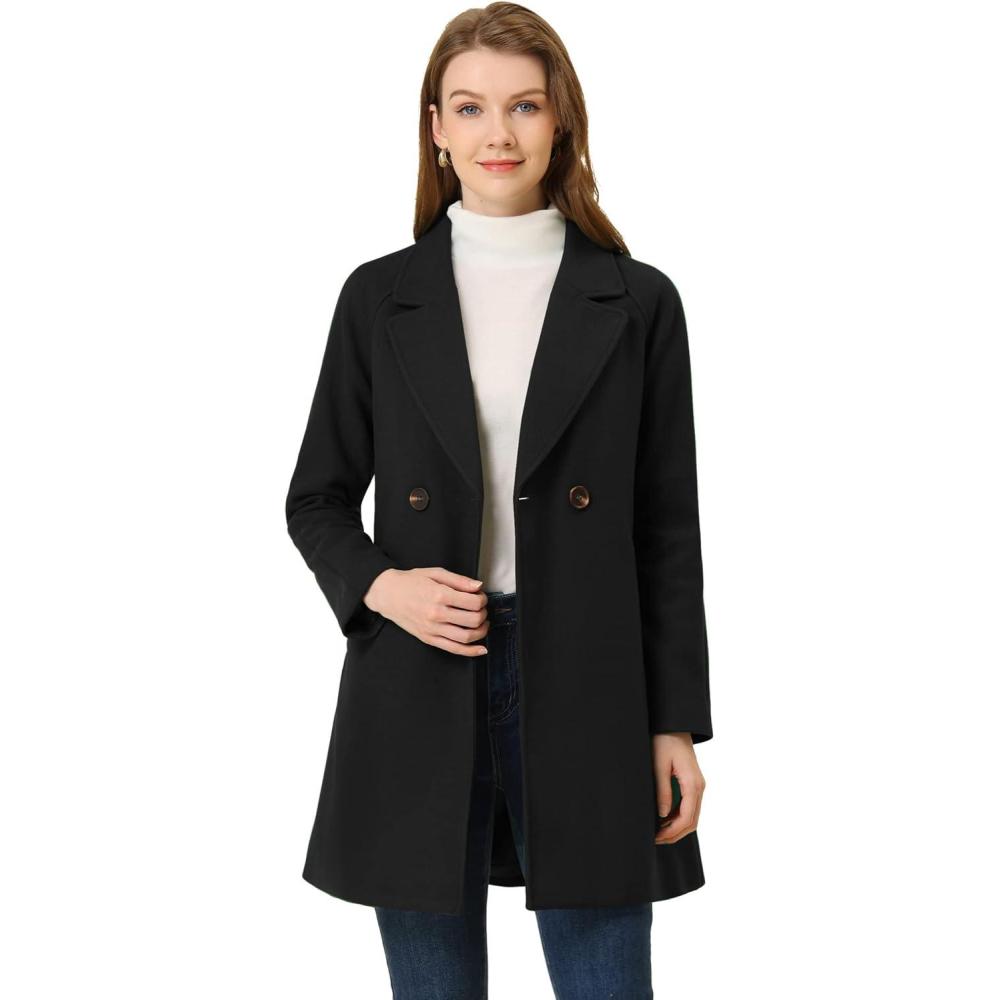 imageAllegra K Womens Notched Lapel Double Breasted Raglan Winter CoatsBlack