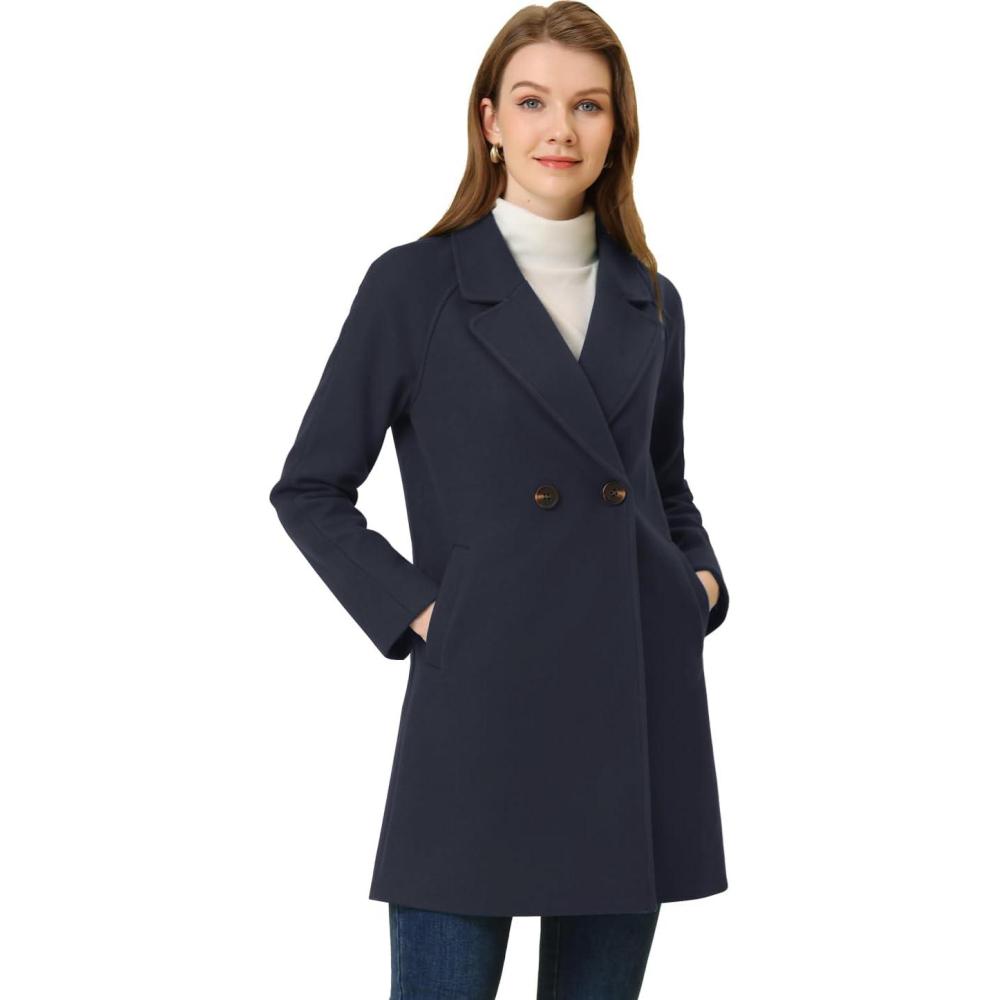imageAllegra K Womens Notched Lapel Double Breasted Raglan Winter CoatsBlue