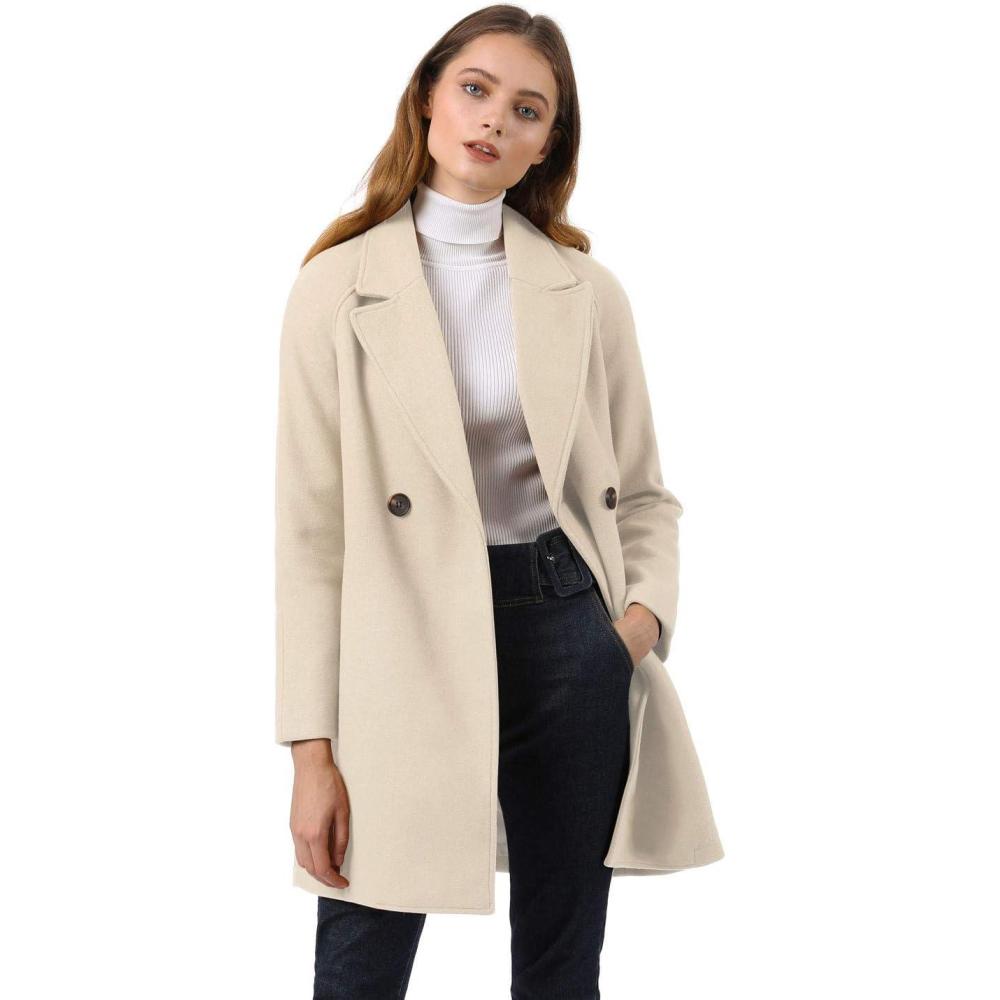 imageAllegra K Womens Notched Lapel Double Breasted Raglan Winter CoatsCream White