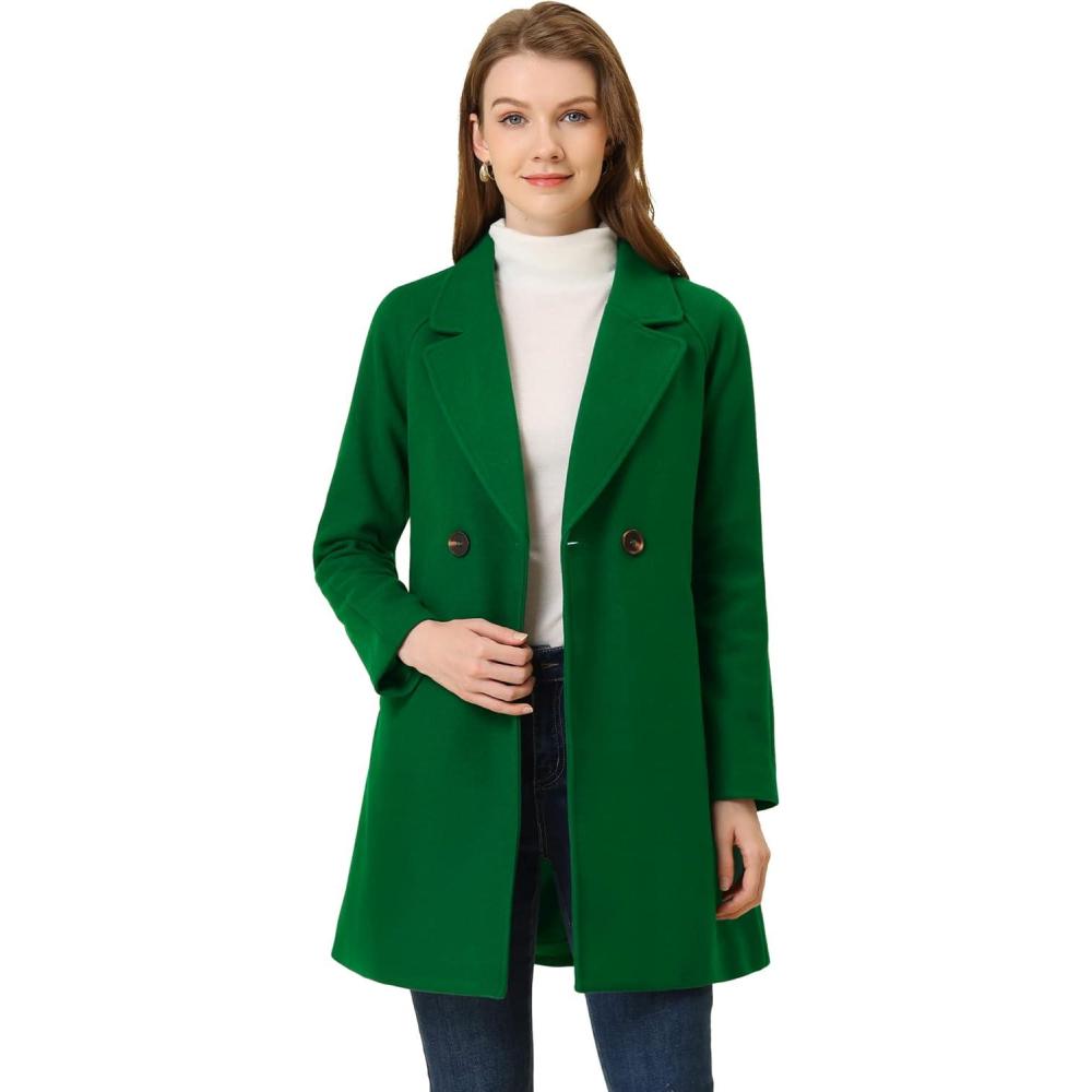 imageAllegra K Womens Notched Lapel Double Breasted Raglan Winter CoatsGrass Green