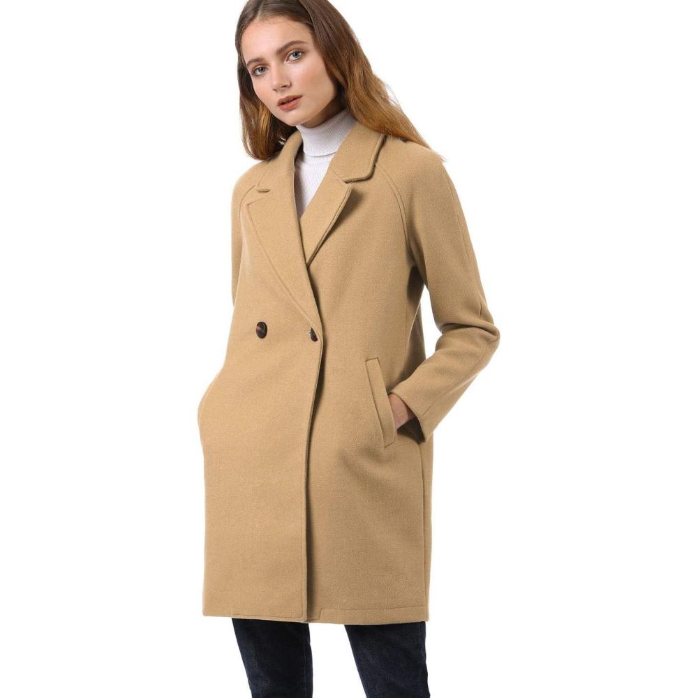 imageAllegra K Womens Notched Lapel Double Breasted Raglan Winter CoatsKhaki