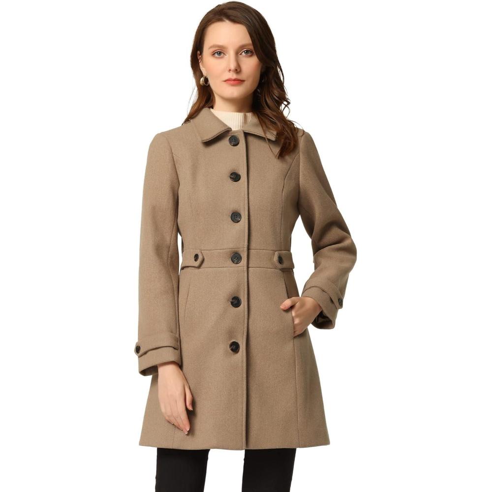 imageAllegra K Womens Winter Classic Outwear Overcoat with Pockets Single Breasted Pea CoatBrown