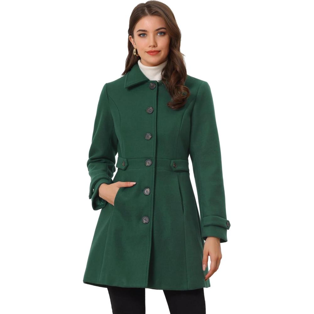 imageAllegra K Womens Winter Classic Outwear Overcoat with Pockets Single Breasted Pea CoatGreen