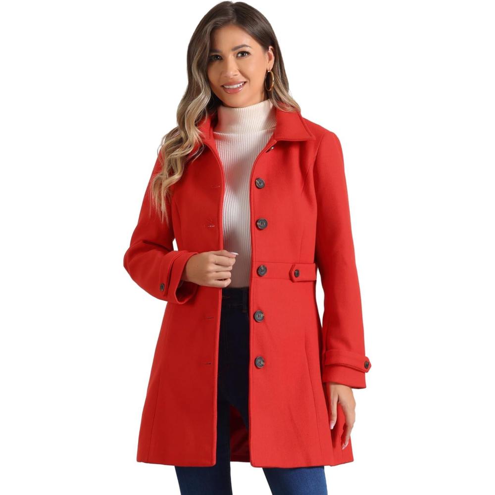 imageAllegra K Womens Winter Classic Outwear Overcoat with Pockets Single Breasted Pea CoatReds