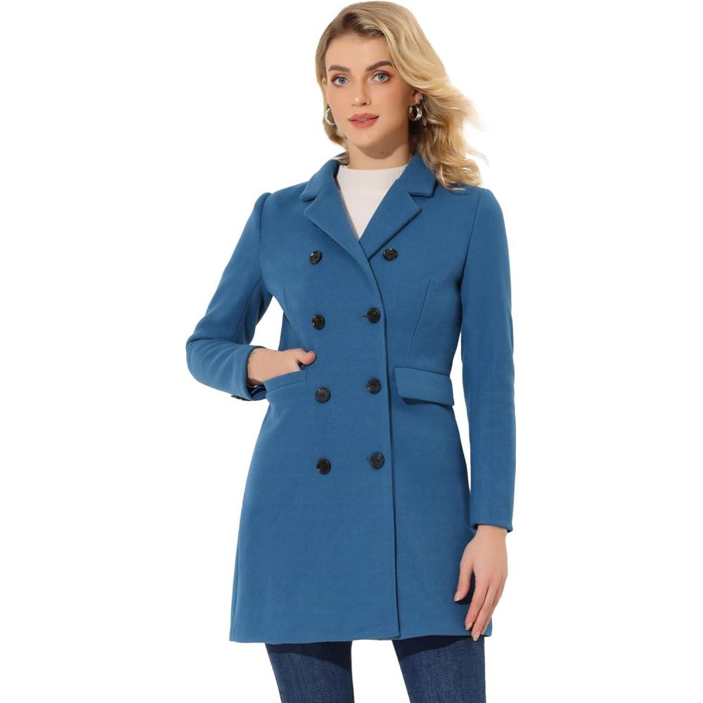 imageAllegra K Womens Winter Coat Elegant Notched Lapel Double Breasted Trench CoatBlue Gray