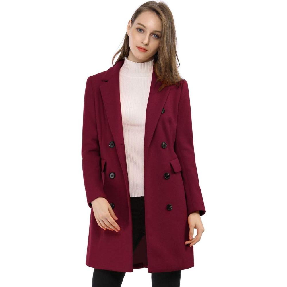 imageAllegra K Womens Winter Coat Elegant Notched Lapel Double Breasted Trench CoatBurgundy